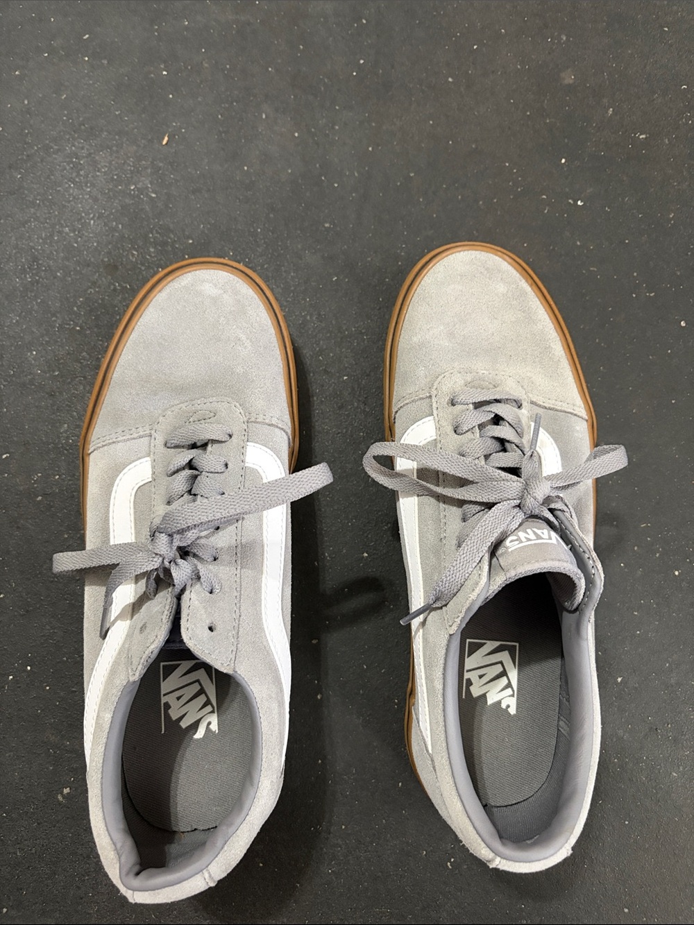 Vans Gray Suede Low-Top Sneakers with White Side Stripe and Gum Sole